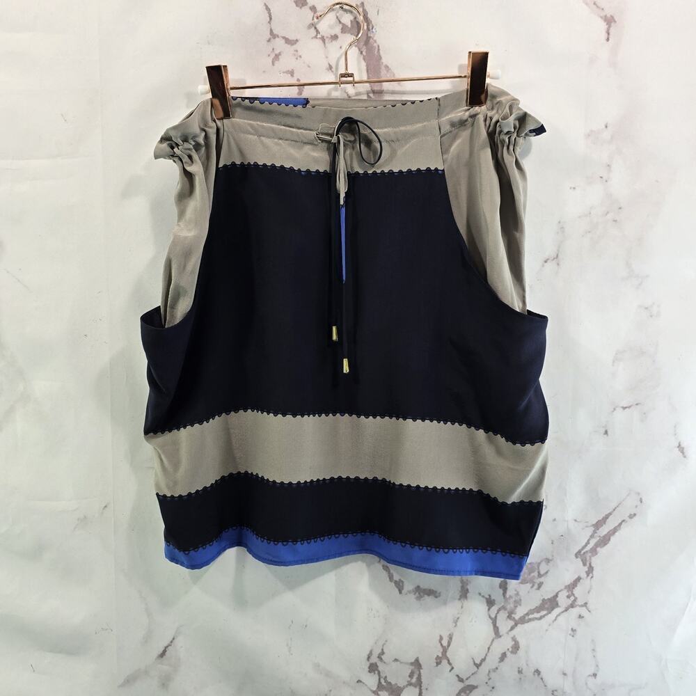 Anthropologie Skirt Womens 4 Small Silk Blue Tan Brown Paper Bag Mini Corey Lynn
